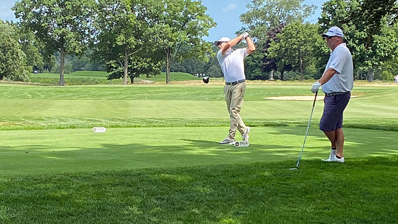 Dan Woltman, Ryan Helminen on first tee, Day 1, Wisconsin State Open, Blue Mound
